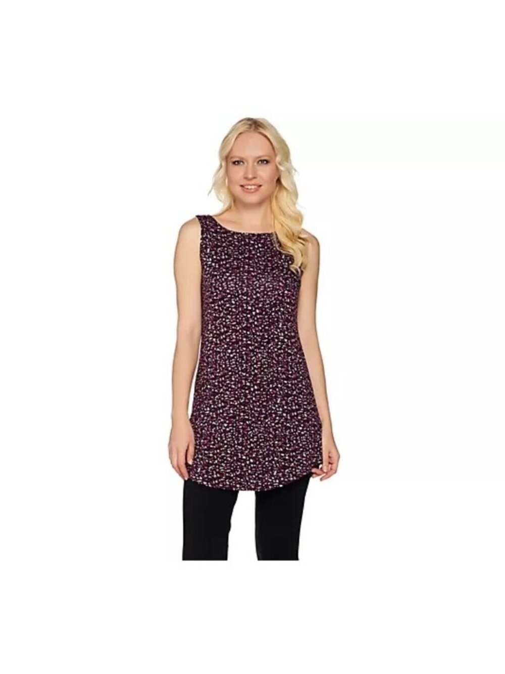 LOGO Layers by Lori Goldstein Tank Top Large Printed Knit Curved Hem Purple